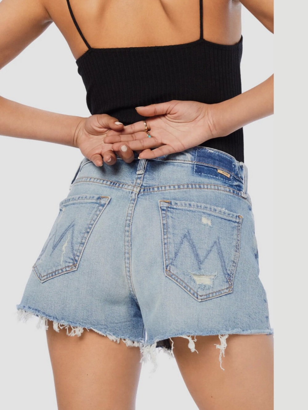 Mother The Tomcat Fray Hem Denim Shorts in True Confessions